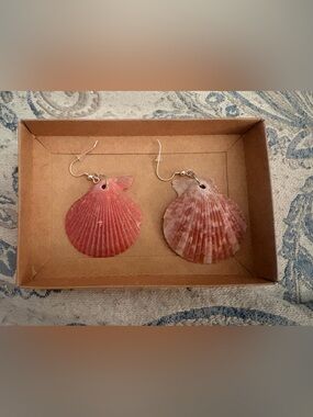 Handmade Red Shell Drop Earrings